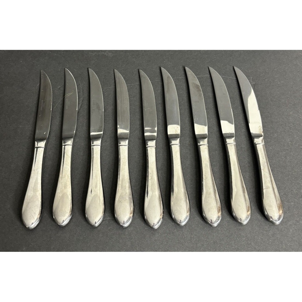 9 Wallace Bentley Steak Knives Hollow Handle Stainless Flatware 9"